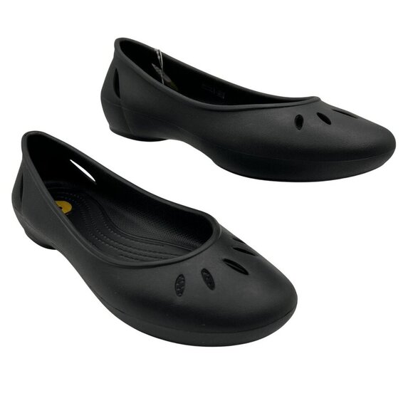 Crocs NEW Womens 8 Kelli Black Ballet Flat Shoes Slip On Comfort Loafer Office - Picture 1 of 11
